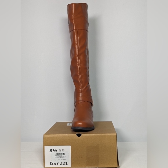 NEW Coutgo Womens Suede Side Zipper Metal Buckle Knee High Boots Sz 8.5 brown - Picture 4 of 4